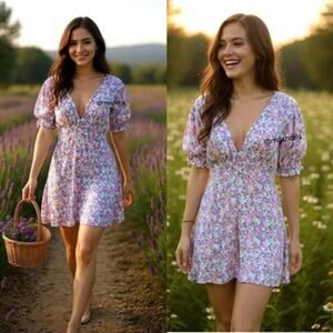 Faithfull the Brand Tonia Floral Mini Dress Vionette Floral Pink Size XL